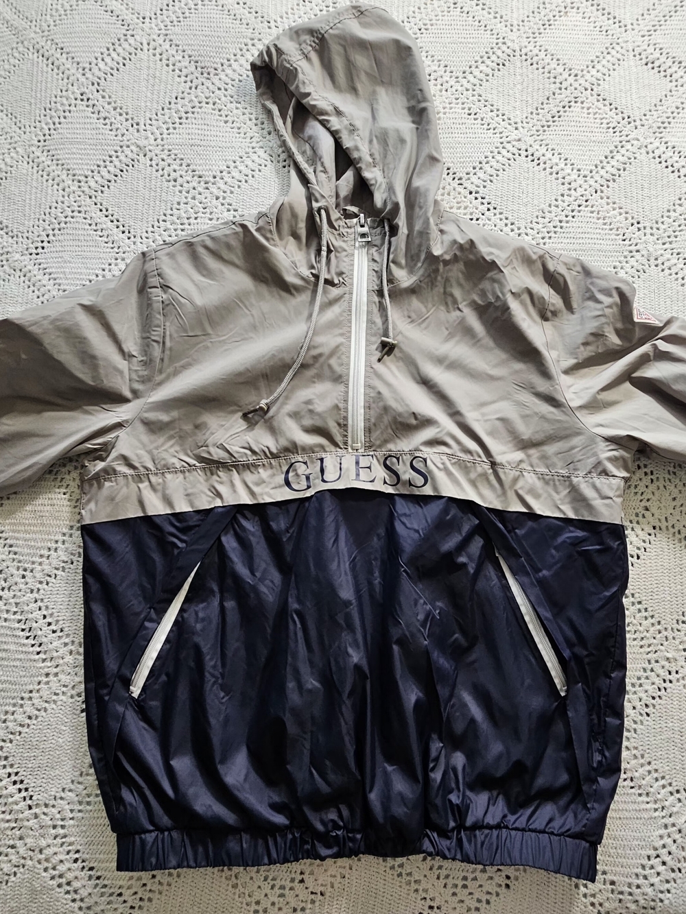 GUESS Color Block Windbreaker Jacket - Gray Navy Hoodie L - Picture 4 of 10